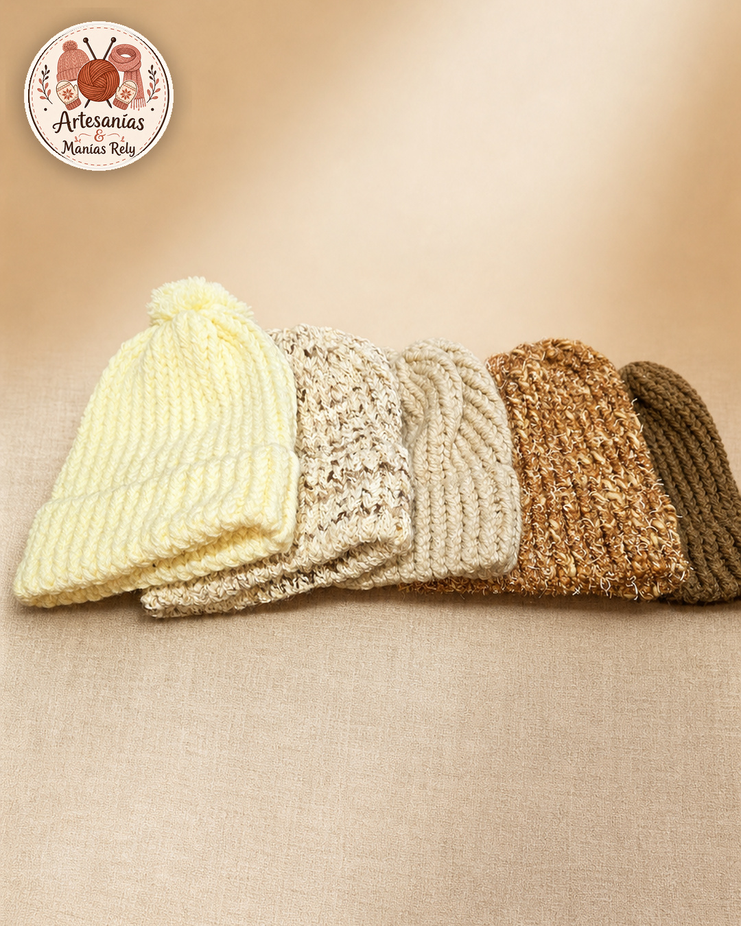 Tonos tierra, gorro tejido a mano